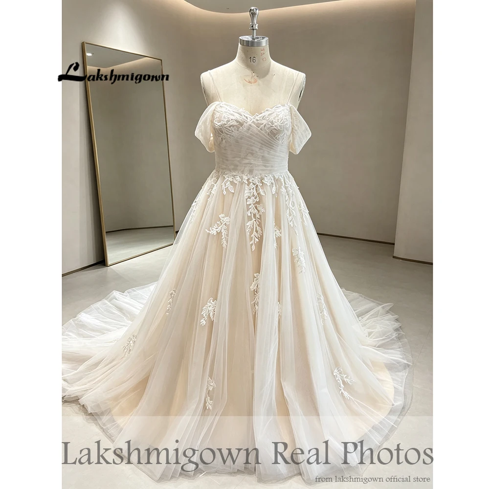 Lakshmigown Bridal Boho Champagner Hochzeitskleid 2027 Schulterfrei Damen Kirchenhochzeitskleid Sweetheart-Spitze Maßanfertigung – Detail 5