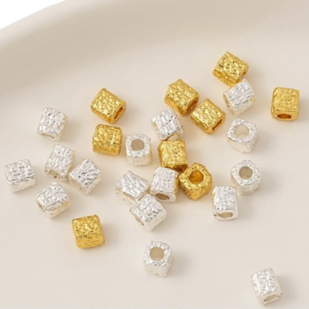 

18K Gold Silver Hammer Pattern Meteorite Surface Square Beads Handmade Loose Beads DIY Bracelet Necklace Jewelry Accessories