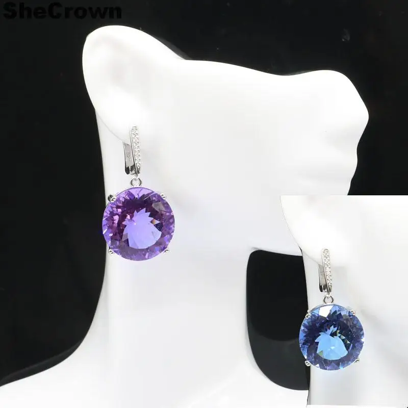 Buy 5 Get 1 Free 35x20mm Big 16g Jewelry Set 20mm Color Changing Zultanite Alexandrite Topaz CZ Women Silver Pendant Earrings