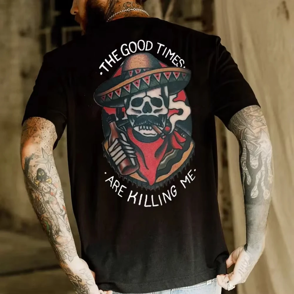 

2025 Fashion Trendy Element Breathable Casual Streetwear Loose Top Men Summer Quick-drying Material Graphic Short-sleeved Tshirt