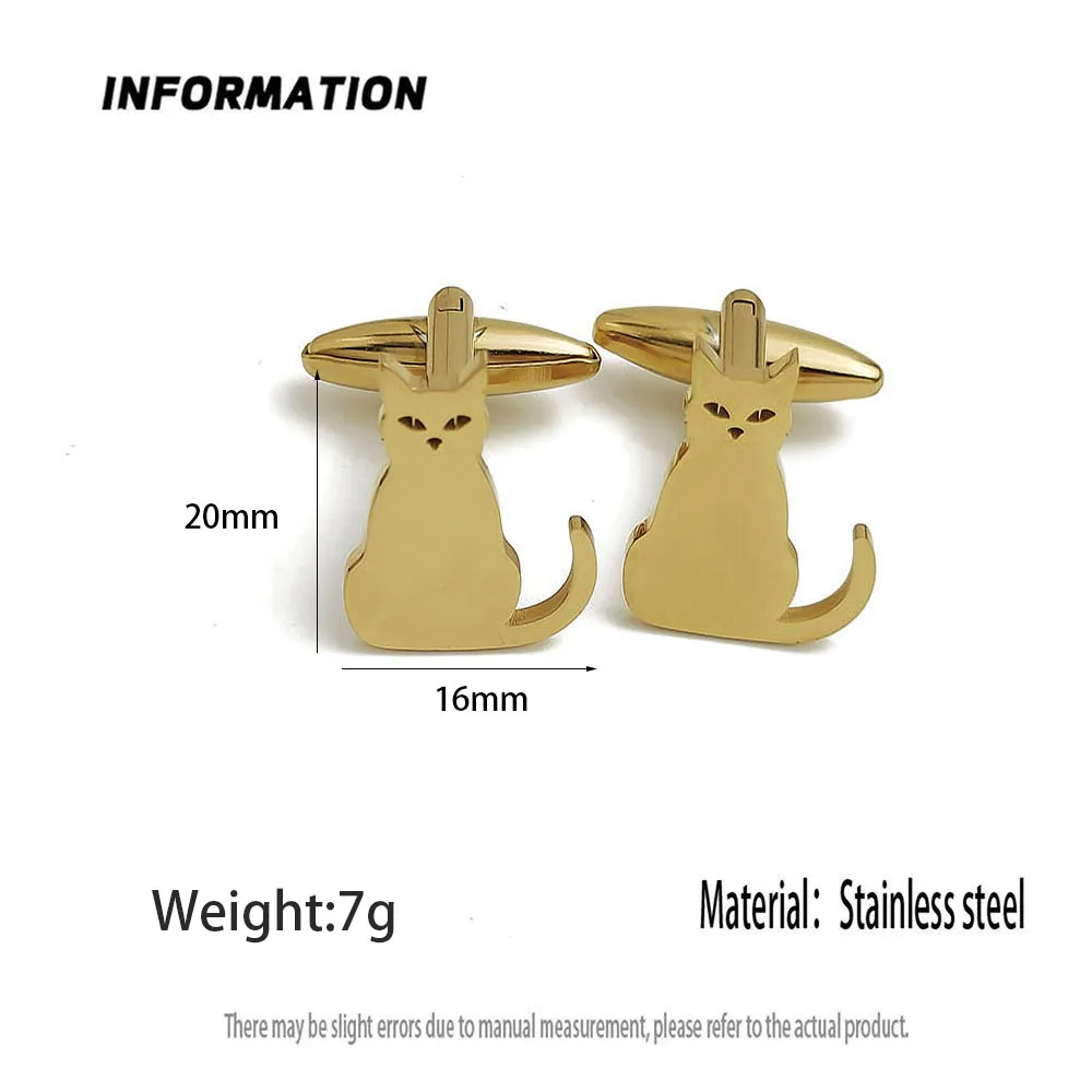 316L Stainless Steel Plated 18K Gold Sitting Cat Cufflinks Animal Nature Suit Business Men Metal Jewelry Gift