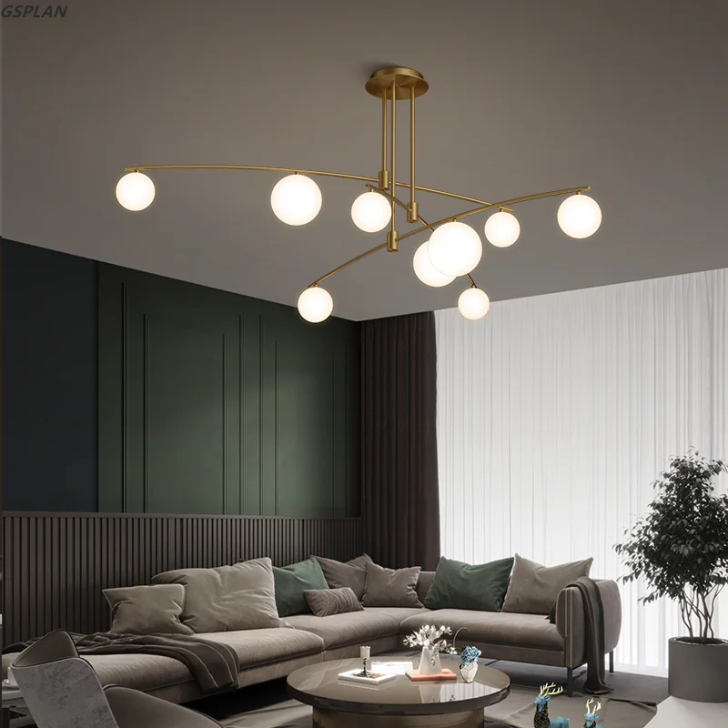 Lampadario nordico, utilizzato per soggiorni, camere da letto, ristoranti, vetro di lusso, ombreggiatura, oro nero, lampadari a LED minimalisti