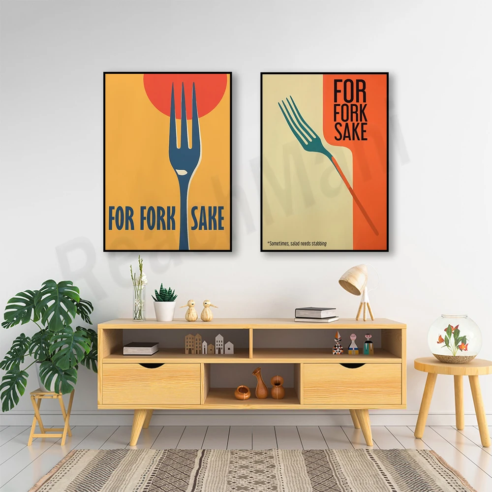 Fork Sake Art Vintage Print, Fork Print, Cafe Art Hostess Gift, Fun Kitchen Wall Decor, Kitchen Quote Print Catering Poster