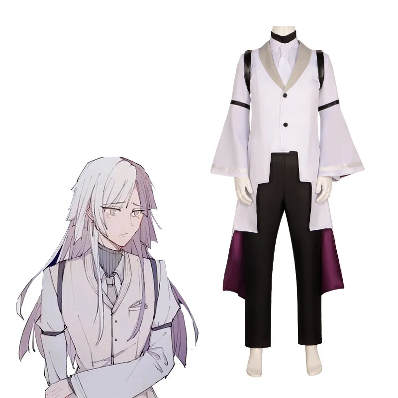 Bungou Stray Dogs Anime Sigma Σ Cosplay Costume Coat Shirt Pants Tie Full Suit White Purple Wig Outfit Halloween Role Play