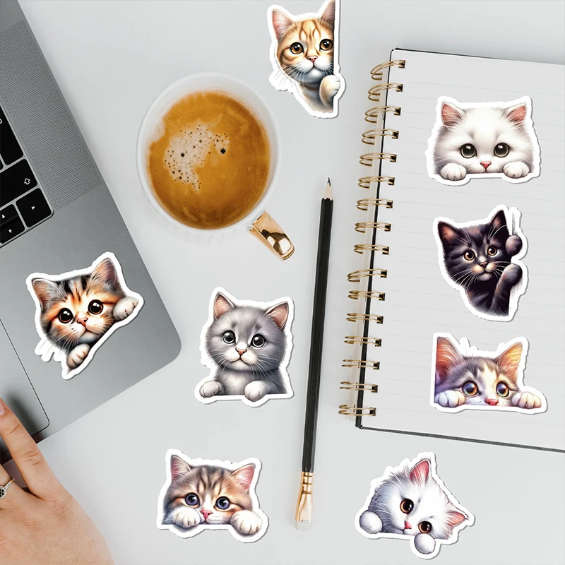 50PCS Kawaii Cat Graffiti Stickers Aesthetic Decorative Phone Stationery Diary Notebook PVC Cute Animal Cat Decals Kids Toy Gift