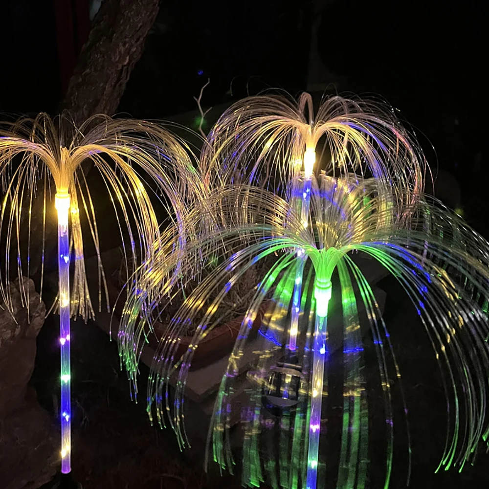 Solar Garden Lights Outdoor 7 Color Transform Fiber Optic Landscape Lamps Waterproof for Yard Backyard Wedding Christmas Decor