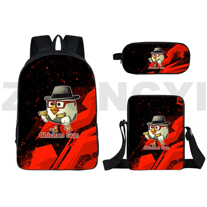 

3D Cartoon Movie Chicken Gun Backpacks for Students Schoolbags 3 Pcs/Set Travel Shoulder Bag Fashion Canvas Handbags Pencil Case