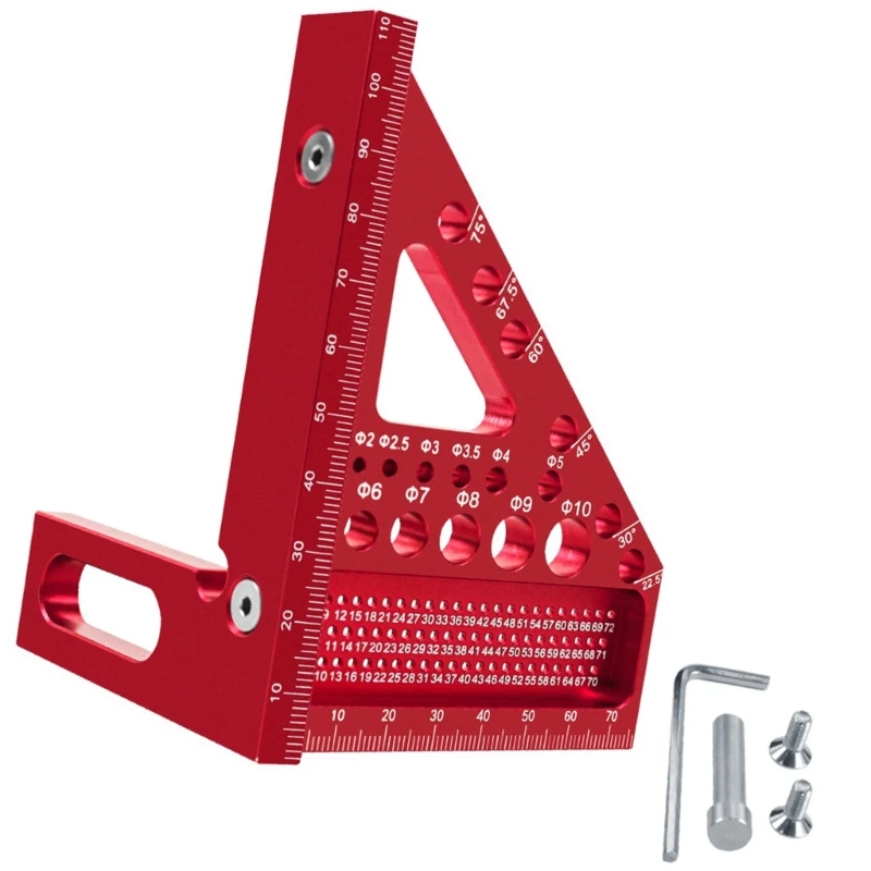 1 Stuk Aluminium Verstek Driehoeken Liniaal 45 °/90 ° Houtbewerking Vierkante Gradentrekkers 3d Multi Hoeken Lay-Outs Meetinstrument