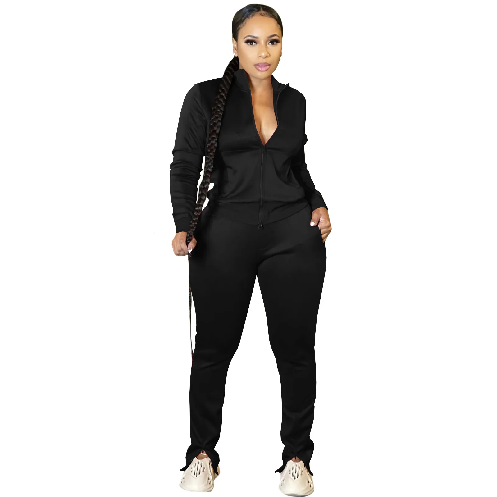 Winter Jogging Jackets Set Autumn Casual Female Zipper Split Trousers & Jacket Coat Two-Piece Jogger Tracksuit Set