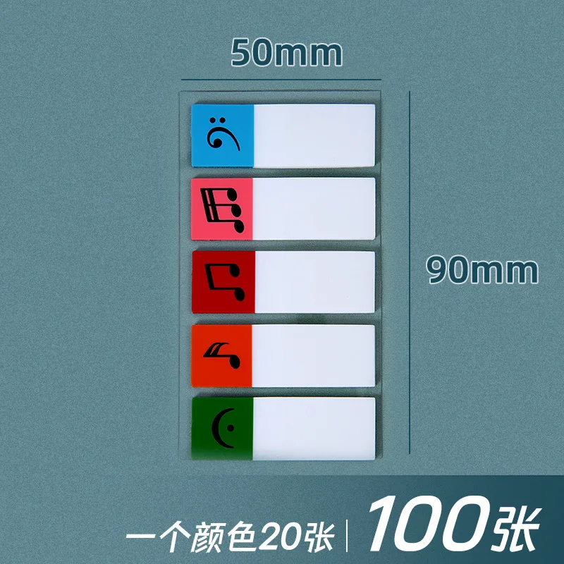 100 Pcs Color Stickers Notes Transparent Musical Note Self-Adhesive Index Tabs Sticky Note Stationery School Office Supplies