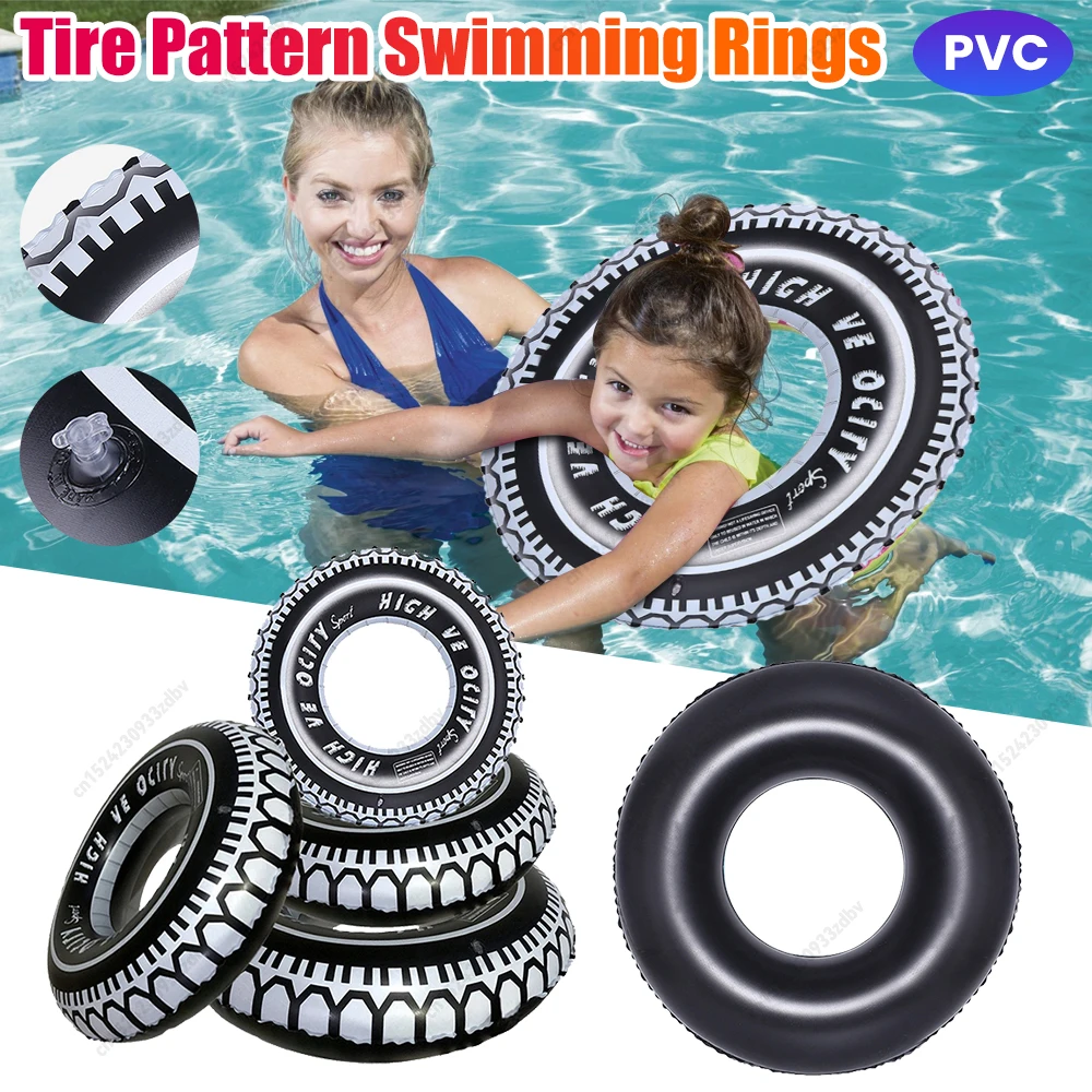 Tire Pattern Swimming Rings Floaties Leakproof Inflatable Swim Ring Thickened Pool Rings PVC Pool Floats for Summer Pool Party