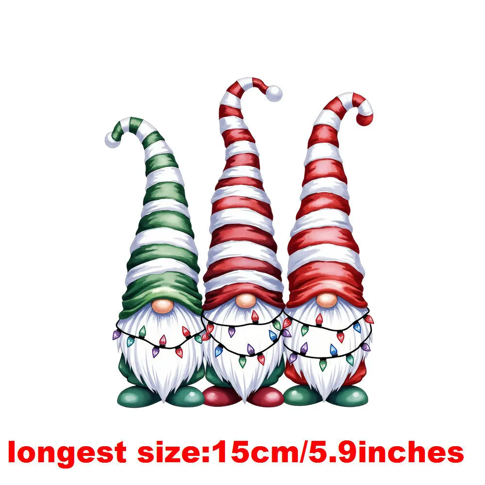 15cm Kids Cartoon Christmas Elf Dwarfs Iron On Heat Transfer Stickers DTF Iron On Patch Patches For Children's Clothing Decal