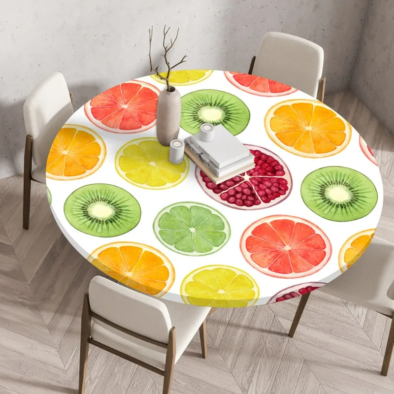Elastic Band Tablecloth, Fruit Printed Table Cover, Round Table Tablecloth, Waterproof Dining Table, Elastic Table Cover