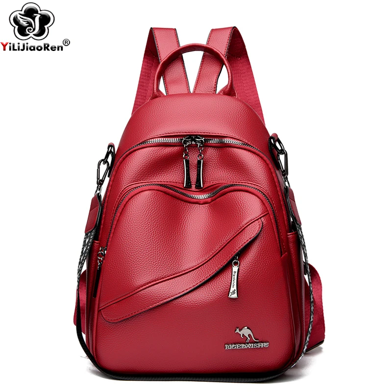 Fashion Backpacks Women Shoulder Bag Simple Rucksack Female Soft Leather Back Pack Ladies Travel Bag Large Capacity School Bags