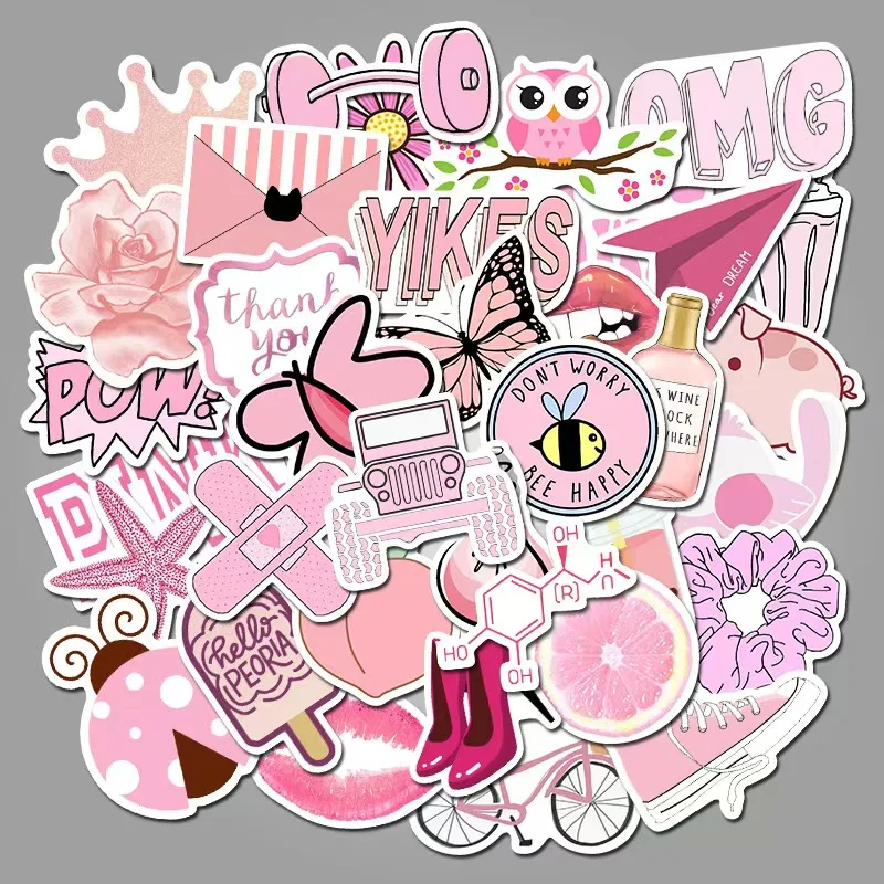 

50 pink graffiti stickers, water bottles, laptops, mobile phones, bicycles, suitcases, skateboards, children's adult stickers