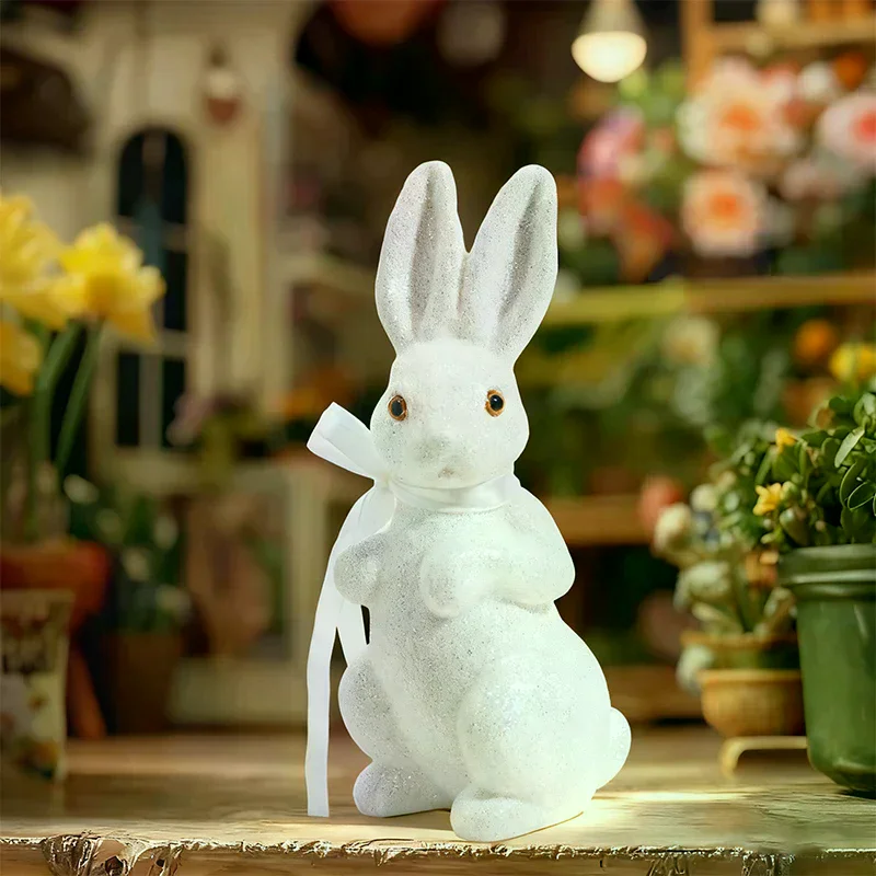 Easter Decoration Sparkling Foam Bunny Figurine With Bow Tie 8.6