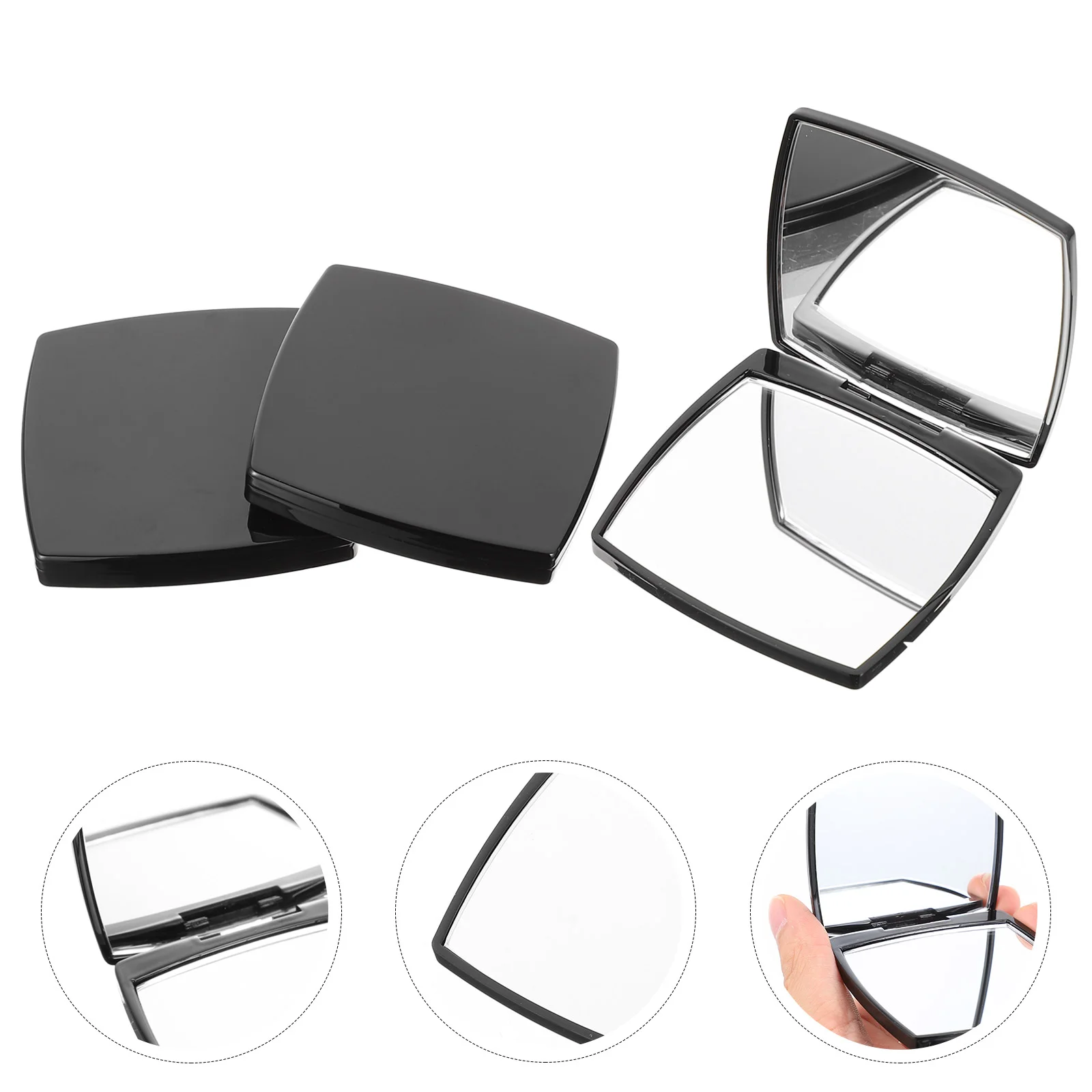 3 PCS Small Mirror Makeup Folding Trip Vanity Double Sided Foldable Portable Mini Double-sided Black Travel Miss