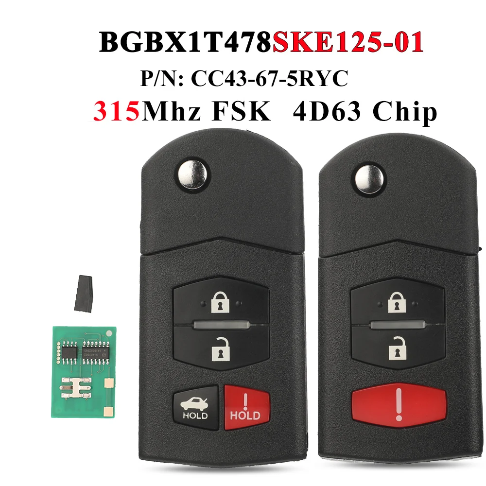 jingyuqin 313.8MHz FSK Kluczyk Samochodowy z Funkcją Flip KPU41788 Do Mazda 6 2006 2007 2008 Chip 4D63 Pilot Automatyczny Pełny Kluczyk