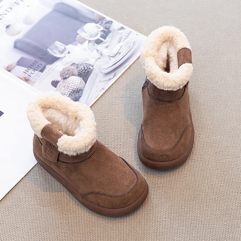 

2025 Winter New Children's Shoes Thickened Warm Children's Snow Boots Thick Versatile Solid Color Girls' Warm Boots Cotton Shoes
