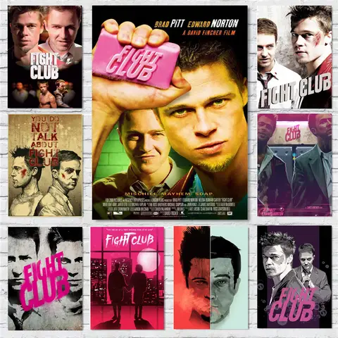 Classic Movie Fight Club Brad Pitt Boxing Film Poster Canvas Painting HD Printed Wall Art Pictures Beroom Gym Home Decor