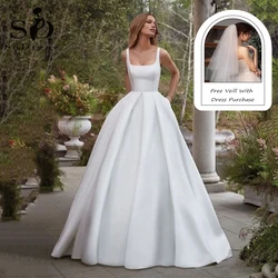 SoDigne Simple Wedding Gowns Elegant Satin A Line Bride Dress Spaghetti strap Backless Bridal Dress Wedding Dress Customized