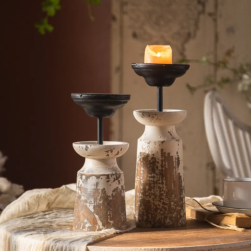 French Iron Candle Holder Rustic Vintage Candle Stand for Living Room Table Centerpiece Restaurant Home Romantic Dinner Decor
