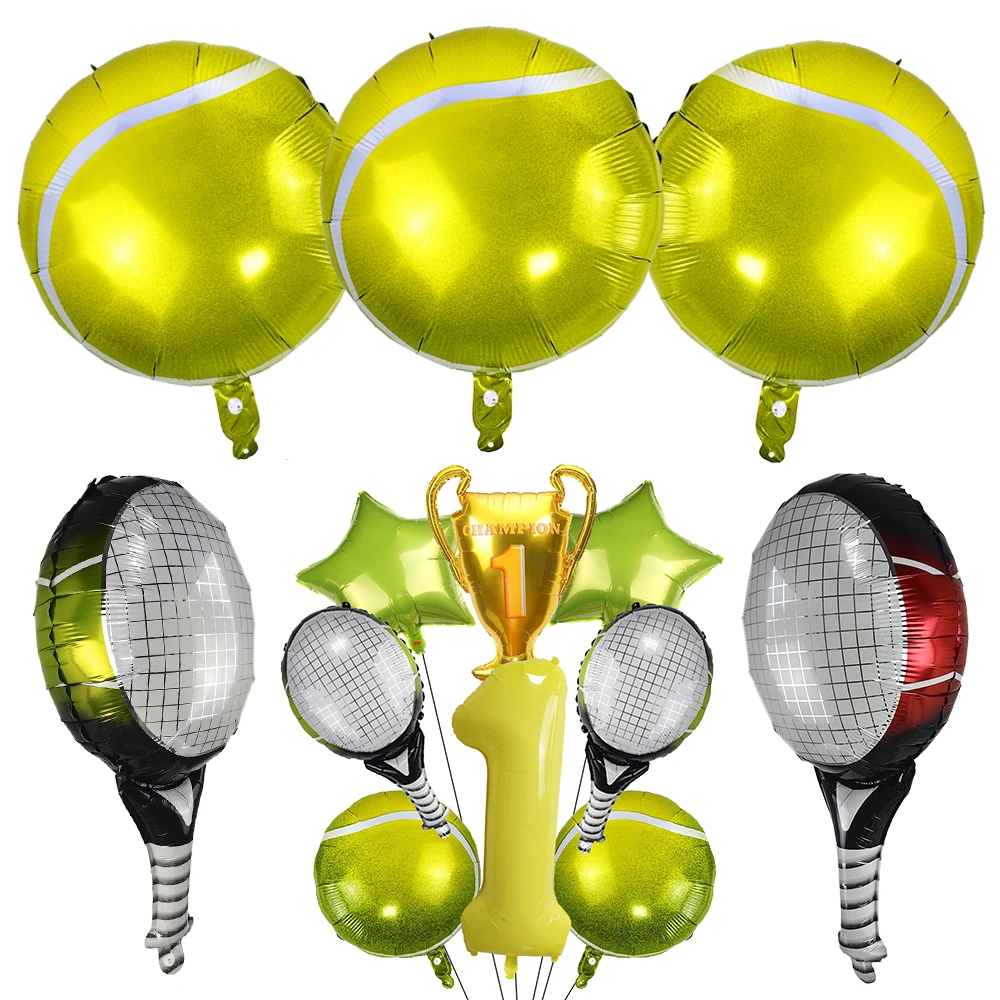 Racket Tennis Ball Foil Balloons Golden Trophy Balloons Boys Baby Shower Tennis Ball Sports Themed Party Birthday Decorations