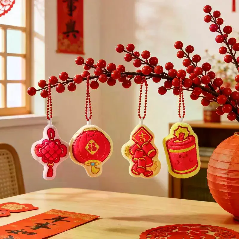 Porte-clés magnétique en peluche, 1 paire, dessin animé mignon, nouvel an, pendentif cheval festif, décoration de sac à dos, pendentif, accessoires cadeau