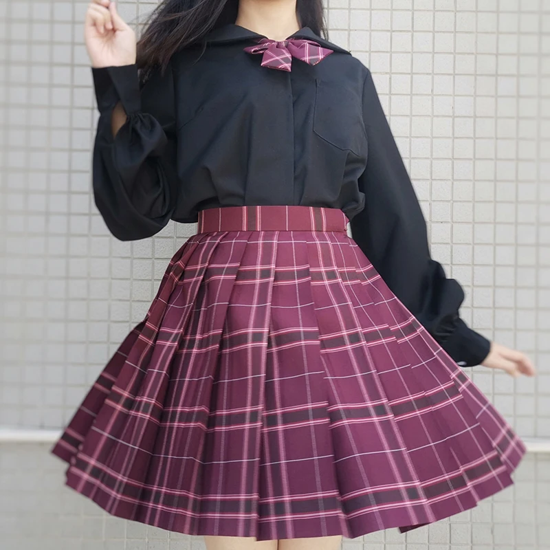 [Black Lycoris radiata] Allstar Girls Students Summer High Waist Pleated Skirts Plaid Skirts Women Dress For JK School Uniform
