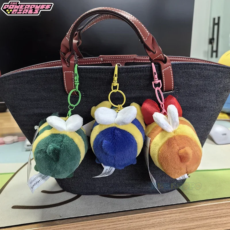 8cm Bee Blossom Bubbles Buttercup The Powerpuff Girl Cute Cartoon Plush Doll Keychain Kawaii Toy Backpack Pendant Lovely Gift