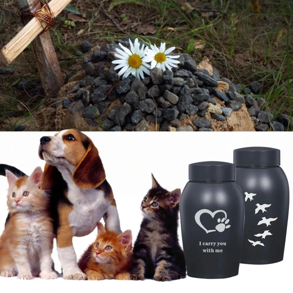 Keepsake Urn Stainless Steel Pet Ashes Urn Portable Moisture-Proof Memorial Pet Urn Black Sealed Funeral Urn For Small Animals