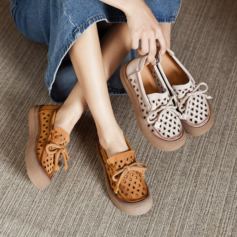 XMWRLW Genuine Leather Flat Shoes For Women Spring Summer Shoes Retro Style Ladies Flat Shoe Non Slip Women Spring Summer Shoe