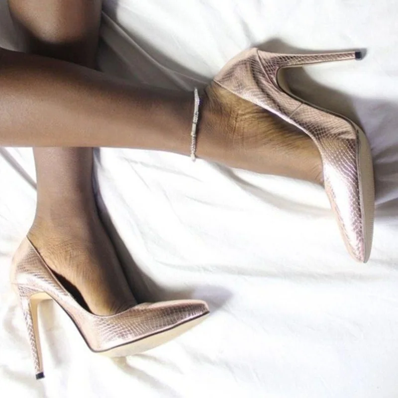 الشمبانيا بيثون الكاحل حزام عالية الكعب مضخات جلد الثعبان أشار تو الضحلة النساء مأدبة مساء أحذية 12 سنتيمتر 10 سنتيمتر 8 سنتيمتر