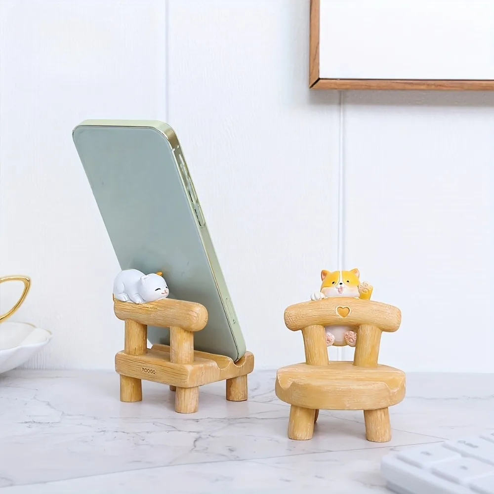 Cute Cat Cellphone Holder Stand Mini Chair Shape Kitty Dog Pet Phone Stand Desk Ornament Smartphone Stand Home Office Decor