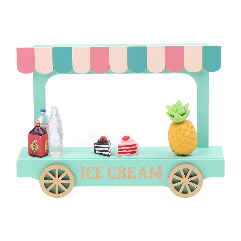 Dollhouse Miniature Wooden Ice Cream Van Little Decorative Miniature Scene Prop for Craft DIY Toy