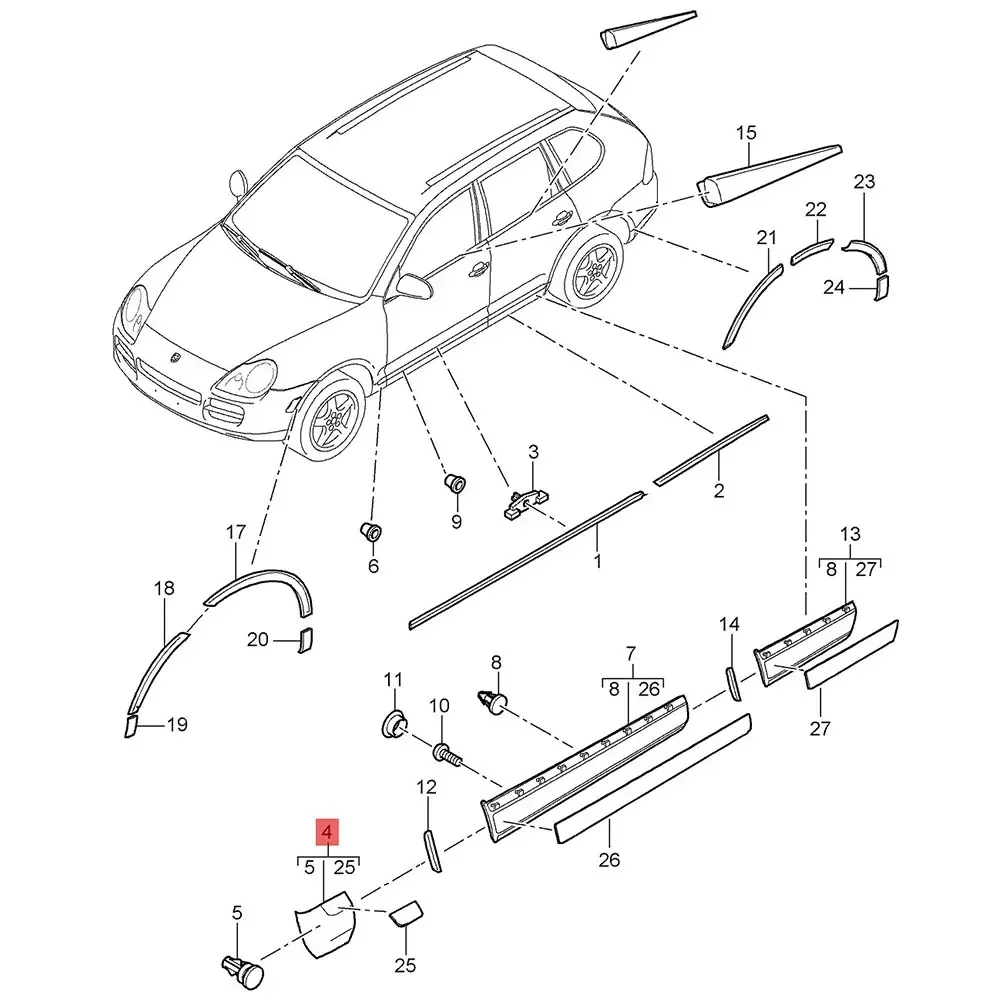 Cubierta de falda inferior de puerta de coche, guardabarros, cubierta de delantal, moldura de esquina, tapa embellecedora para Porsche Cayenne 9PA