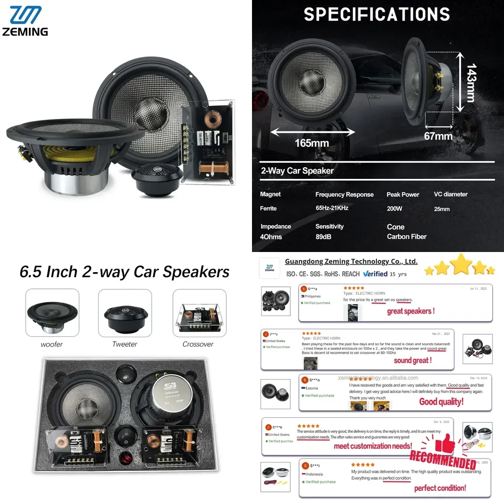 New Arrival Zeming Audio Best OEM 6.5 Inch 4Ohms 2-way Car Component Speaker System for Cars
