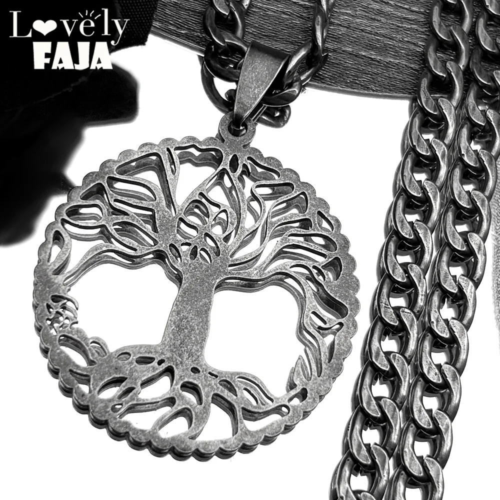 

Hollow Tree of Life Chain Necklace for Women Men Stainless Steel Black Color Lucky Amulet Chain Necklaces Jewelry Gift collar