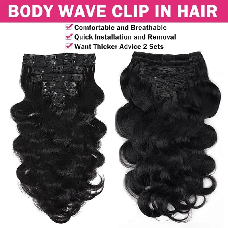 Body Wave Clip Ins Human Hair 8Pcs/Set 120 Gram Body Wave Clip in Hair Extensions 100% Brazilian Virgin Human Hair 10-26 Inch