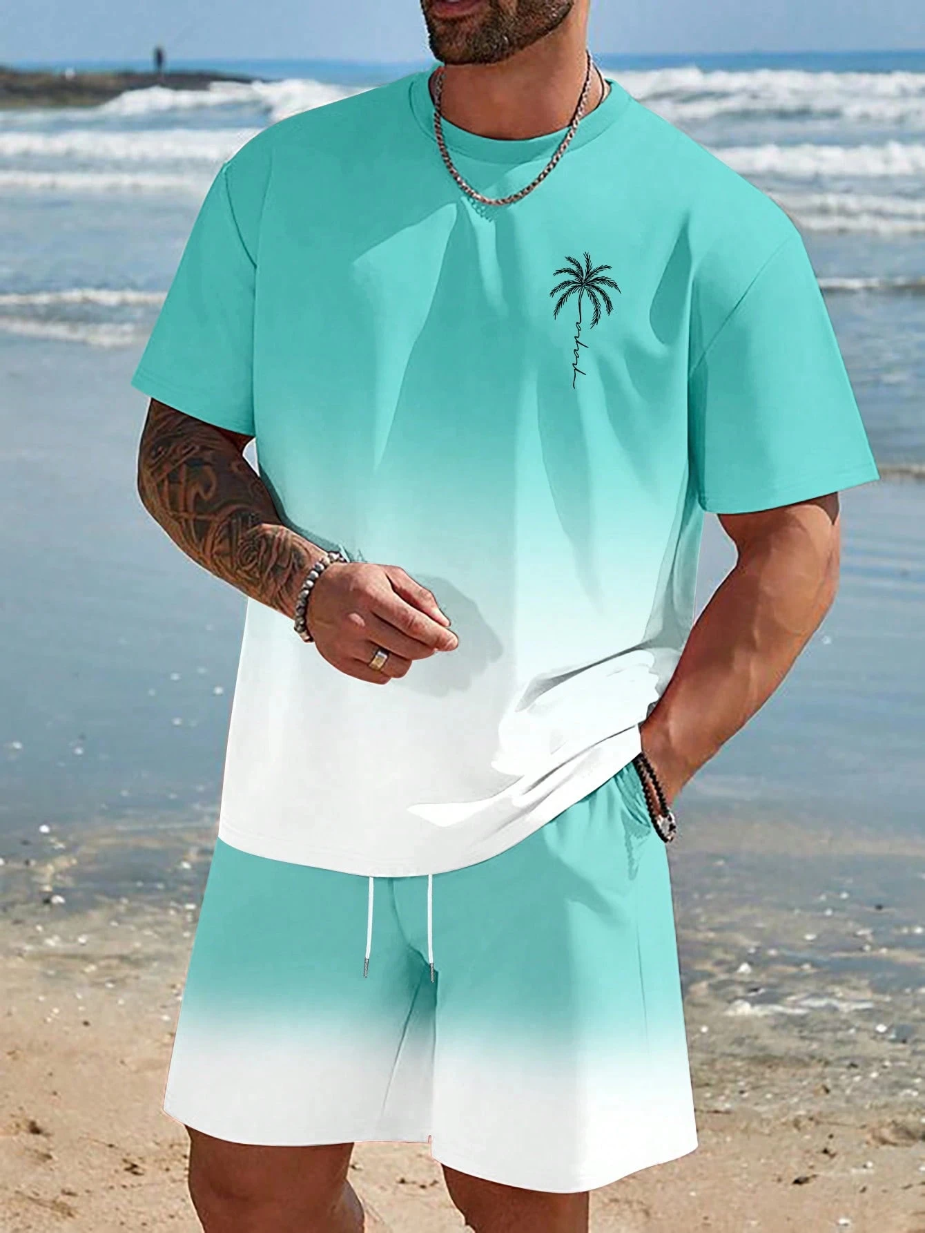 Summer New Basic Casual Men's Printed T-shirt Set Fashion Street Style T-shirt Loose Fit Two Piece Set Breathable Sports Set - Image 6