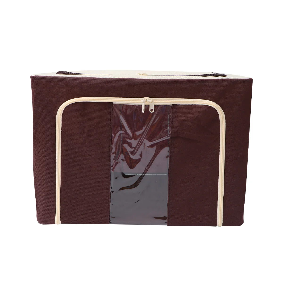 

1pc Foldable Storage Boxes Steel Frame Clothes Organizer Non-Woven Fabric Sorting Box For Blanket Quilt 100L Blue Beige