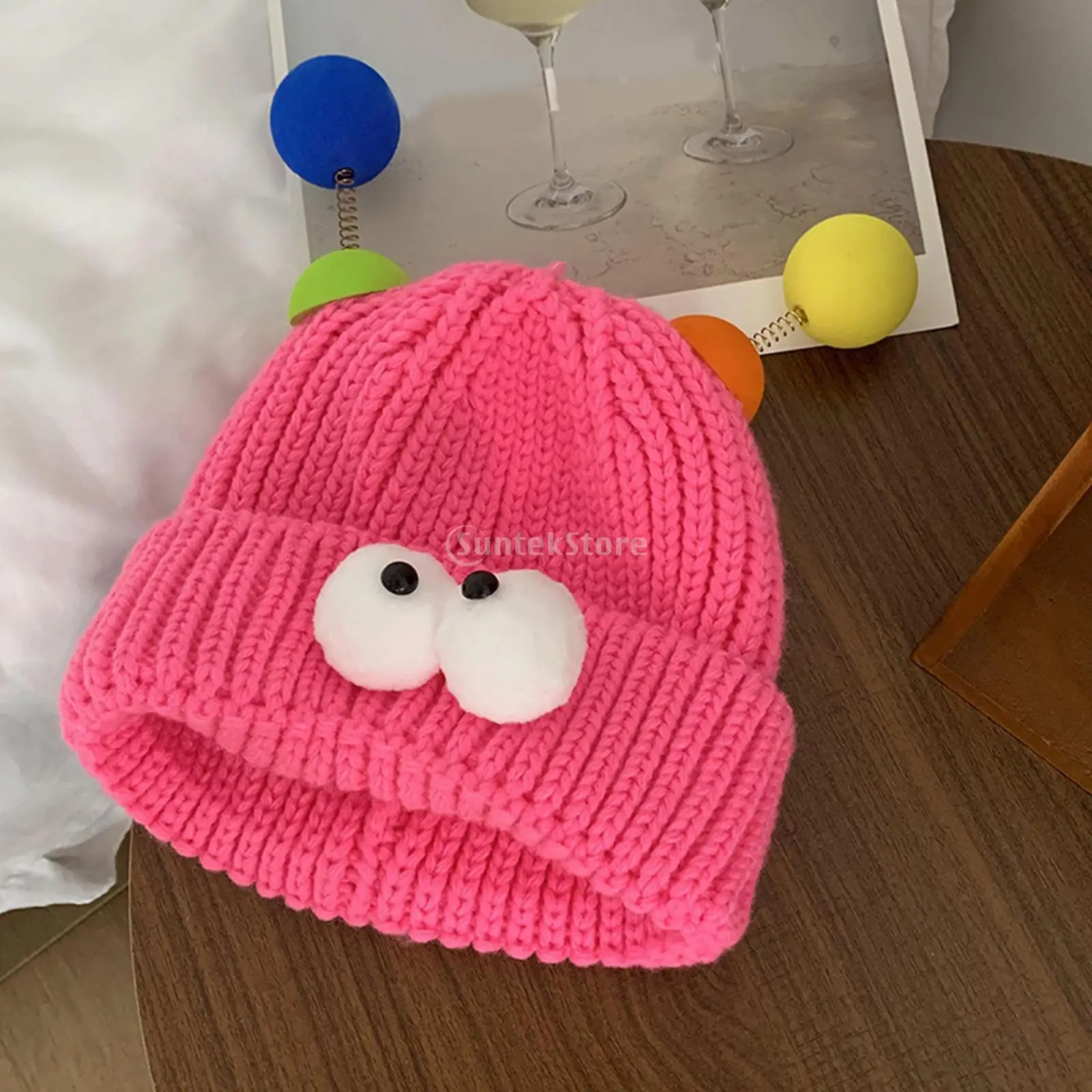 Winter Cute Glowing Little Monster Knit Hat Women Funny Glowing Pink Green Violet Beanie Hat Fashion Street Accessories