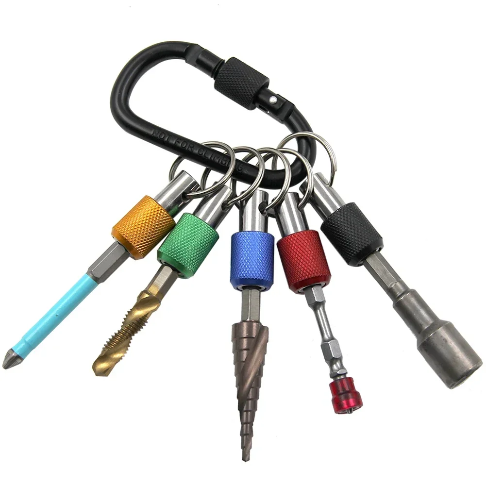 Sturdy Steel Bracket Drill Bit Holder, 5pcs Hex Shank Screwdriver Keyring Extension Bar, Easy to Use and Convenient