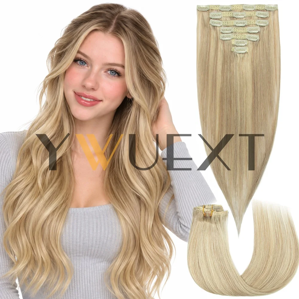 7pcs Clip-In Human Hair Extensions Suitable for All Hair Types & Skin Tones, Invisible Seamless Hairpiece with Looking Clips, Easy Application & Free Removal, Straight Hair Extensions (Clip-Ins Can Be Dyed/Curled)