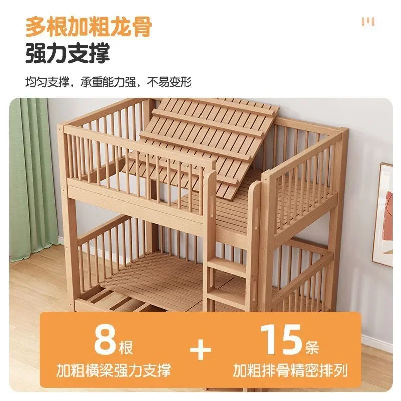 Solid Wood Bunk Beds Beech Childrens Upper and Lower Bed Mother and Child Two Layer High Low Wooden Beds Thickened Frame