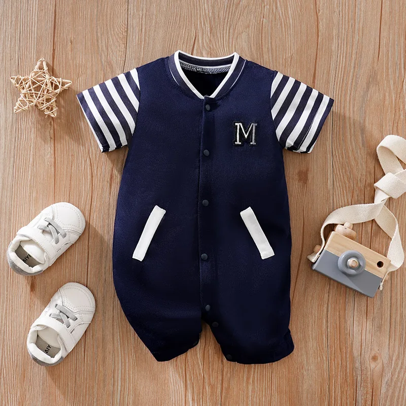 Newborn Baby Baseball Clothes 0 3 6 9 12 Months Boston short sleeve Footies Toddler Boy Clothes Kids Jumpsuit Pyjama Bebe