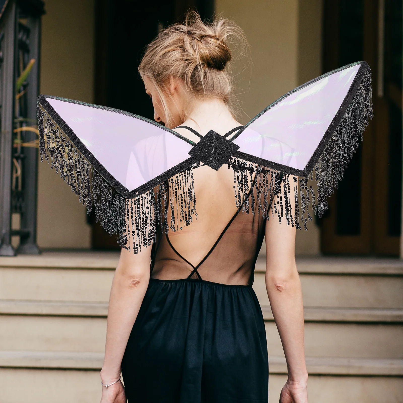 

1Set Sequin Tassel Fringe Skirt Party Costume Set with Wing for Women Dance Performance Masquerade Skirt Sequin Fringe Wing
