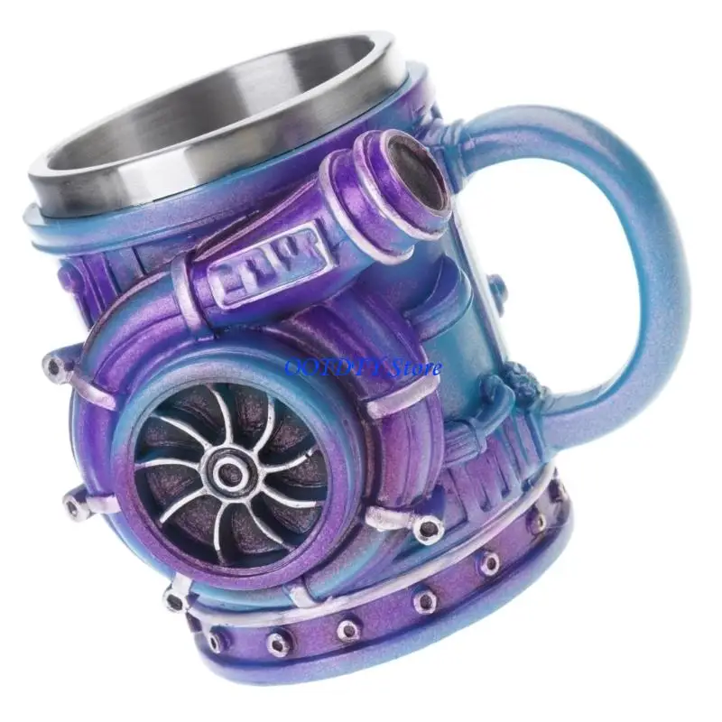 367A Creative Stainless Steel Mug with 3D Turbocharger Mechanical Engine Theme Coffee Cup Functional Decorative Item