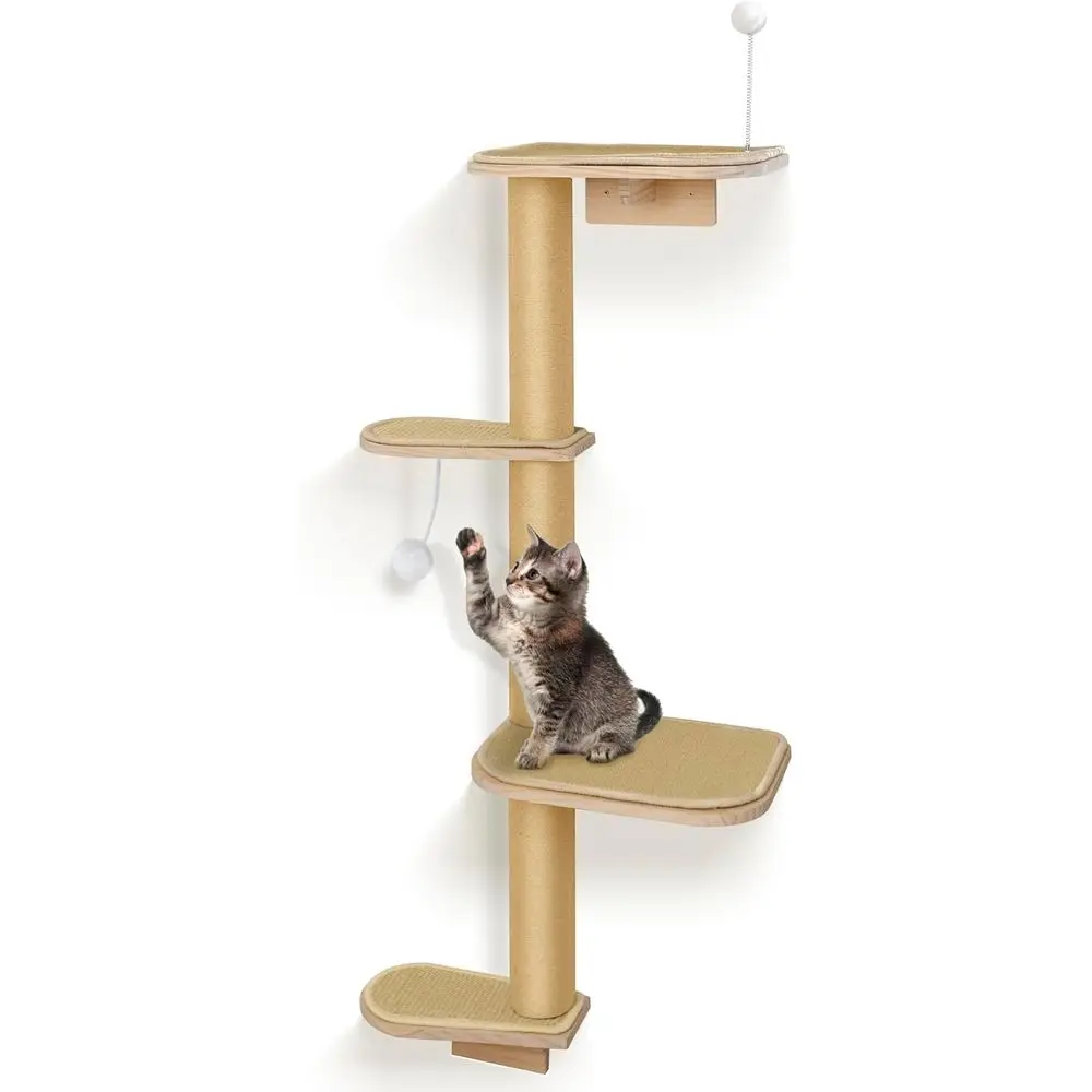

4-уровневая настенная лежанка для кошек с натуральными сизалевыми подушечками для домашних кошек весом до 30 фунтов