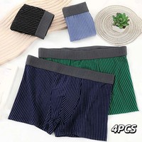 4PCS Breathable Stripe Men's Flat Panties Large Size Briefs Sporty Boxers Shorts Mid Waist Underpants Men's Underwear Man